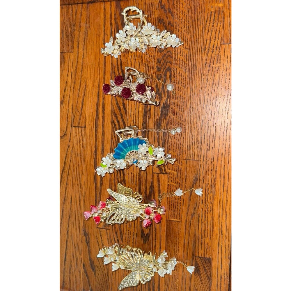 Elegant Tassel Rhinestone Hair Claw Clips x 5